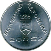 Slovakia 200 Korun Electric Tram in Bratislava 1995 KM# 27 SLOVENSKÁ REPUBLIKA 1995 200 SK coin obverse Slovakia 200 Korun Electric Tram in Bratislava 1995 KM# 27 SLOVENSKÁ REPUBLIKA 1995 200 SK coin obverse