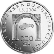 Slovakia 200 Korun Entry of Slovakia to European Union 2004 Proof KM# 78 SLOVENSKÁ REPUBLIKA 2004 coin obverse Slovakia 200 Korun Entry of Slovakia to European Union 2004 Proof KM# 78 SLOVENSKÁ REPUBLIKA 2004 coin obverse
