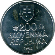 Slovakia 200 Korun Mountain Railway to Strba Lake 1996 KM# 33 200 SK SLOVENSKÁ REPUBLIKA 1996 coin obverse Slovakia 200 Korun Mountain Railway to Strba Lake 1996 KM# 33 200 SK SLOVENSKÁ REPUBLIKA 1996 coin obverse