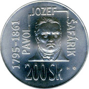 Slovakia 200 Korun Pavol Josef Safarik 1995 MK KM# 24 PAVOL JOZEF ŠAFÁRIK 1795-1861 200 SK coin reverse Slovakia 200 Korun Pavol Josef Safarik 1995 MK KM# 24 PAVOL JOZEF ŠAFÁRIK 1795-1861 200 SK coin reverse