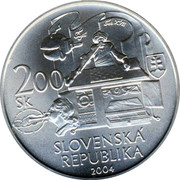 Slovakia 200 Korun Wolfgang Kempelen 2004 KM# 75 SLOVENSKA REPUBLIKÁ 200 SK 2004 coin obverse Slovakia 200 Korun Wolfgang Kempelen 2004 KM# 75 SLOVENSKA REPUBLIKÁ 200 SK 2004 coin obverse