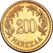 Finland 200 Markkaa 1926 S KM# 29 Decimal Coinage 200 MARKKAA coin reverse Finland 200 Markkaa 1926 S KM# 29 Decimal Coinage 200 MARKKAA coin reverse