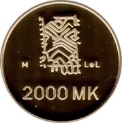 Finland 2000 Markkaa 50 Years of Peace 1995 M-L-L Proof KM# 79 M L*L 2000 MK coin reverse Finland 2000 Markkaa 50 Years of Peace 1995 M-L-L Proof KM# 79 M L*L 2000 MK coin reverse
