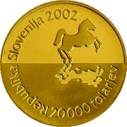 Slovenia 20000 Tolarjev 35th Chess Olympiad 2002 Proof KM# 49 REPUBLIKA SLOVENIJA 2002 20 000 TOLARJEV coin obverse Slovenia 20000 Tolarjev 35th Chess Olympiad 2002 Proof KM# 49 REPUBLIKA SLOVENIJA 2002 20 000 TOLARJEV coin obverse