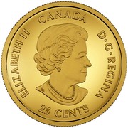 Canada 25 Cents Diwali Festival of Lights 2015 Proof KM# 1950 ELIZABETH II CANADA D G REGINA 25 CENTS coin obverse Canada 25 Cents Diwali Festival of Lights 2015 Proof KM# 1950 ELIZABETH II CANADA D G REGINA 25 CENTS coin obverse