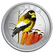 Canada 25 Cents Evening Grosbeak 2012 Specimen KM# 1326 CANADA AN 25 CENTS 2012 coin reverse