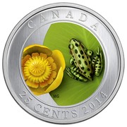 Canada 25 Cents Water Lily And Leopard Frog 2014 Specimen KM# 1633 CANADA MG 25 CENTS 2014 coin reverse Canada 25 Cents Water Lily And Leopard Frog 2014 Specimen KM# 1633 CANADA MG 25 CENTS 2014 coin reverse