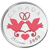 Canada 25 Cents Wedding 2009 Prooflike KM# 917 CANADA 25 CENTS 2009 coin reverse