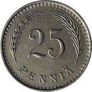 Finland 25 Pennia 1939 S KM# 25 Decimal Coinage 25 PENNIÄ coin reverse Finland 25 Pennia 1939 S KM# 25 Decimal Coinage 25 PENNIÄ coin reverse