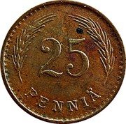 Finland 25 Pennia 1942 S KM# 25a Decimal Coinage 25 PENNIÄ coin reverse Finland 25 Pennia 1942 S KM# 25a Decimal Coinage 25 PENNIÄ coin reverse