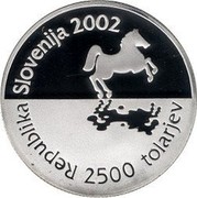 Slovenia 2500 Tolarjev 35th Chess Olympiad 2002 Proof KM# 48 REPUBLIKA SLOVENIJA 2002 2500 TOLARJEV coin obverse Slovenia 2500 Tolarjev 35th Chess Olympiad 2002 Proof KM# 48 REPUBLIKA SLOVENIJA 2002 2500 TOLARJEV coin obverse