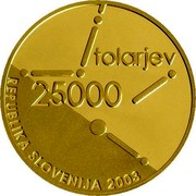 Slovenia 25000 Tolarjev Slovenian Assembly 2003 Proof KM# 56 TOLARJEV 25000 REPUBLIKA SLOVENIJA 2003 coin obverse Slovenia 25000 Tolarjev Slovenian Assembly 2003 Proof KM# 56 TOLARJEV 25000 REPUBLIKA SLOVENIJA 2003 coin obverse