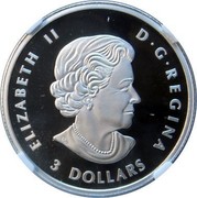 Canada 3 Dollars Bald Eagle 2015 Proof ELIZABETH II D ∙ G ∙ REGINA 3 DOLLARS coin obverse Canada 3 Dollars Bald Eagle 2015 Proof ELIZABETH II D ∙ G ∙ REGINA 3 DOLLARS coin obverse