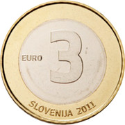 Slovenia 3 Euro 20th anniversary of Independence 2011 KM# 101 EURO 3 SLOVENIJA 2011 coin obverse Slovenia 3 Euro 20th anniversary of Independence 2011 KM# 101 EURO 3 SLOVENIJA 2011 coin obverse