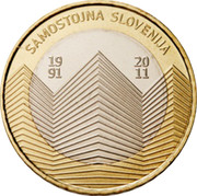 Slovenia 3 Euro 20th anniversary of Independence 2011 KM# 101 SAMOSTOJNA SLOVENIJA 19 91 20 11 coin reverse Slovenia 3 Euro 20th anniversary of Independence 2011 KM# 101 SAMOSTOJNA SLOVENIJA 19 91 20 11 coin reverse
