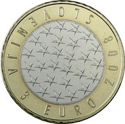 Slovenia 3 Euro Presidency of EU 2008 Proof KM# 81 SLOVENIJA 3 EURO 2008 coin obverse Slovenia 3 Euro Presidency of EU 2008 Proof KM# 81 SLOVENIJA 3 EURO 2008 coin obverse