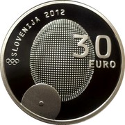 Slovenia 30 Euro 100th anniv of first Slovene Olympic medal 2012 Proof KM# 110 SLOVENIJA 2012 30 EURO coin obverse Slovenia 30 Euro 100th anniv of first Slovene Olympic medal 2012 Proof KM# 110 SLOVENIJA 2012 30 EURO coin obverse