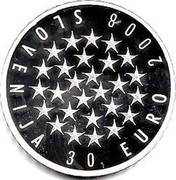 Slovenia 30 Euro EU Presidency 2008 Proof KM# 78 30 EURO 2008 SLOVENIJA coin obverse Slovenia 30 Euro EU Presidency 2008 Proof KM# 78 30 EURO 2008 SLOVENIJA coin obverse