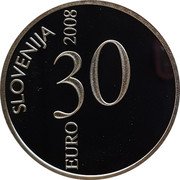 Slovenia 30 Euro Valentin Vodnik 2008 Proof KM# 76 SLOVENIJA EURO 30 2008 coin obverse Slovenia 30 Euro Valentin Vodnik 2008 Proof KM# 76 SLOVENIJA EURO 30 2008 coin obverse