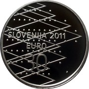 Slovenia 30 Euro World Rowing Championships in Bled 2011 Proof KM# 104 SLOVENIJA 2011 EUR0 30 coin obverse Slovenia 30 Euro World Rowing Championships in Bled 2011 Proof KM# 104 SLOVENIJA 2011 EUR0 30 coin obverse