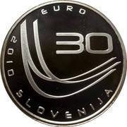 Slovenia 30 Euro World Ski Jumping Championships - Planica 2010 Proof KM# 98 EURO 30 2010 SLOVENIJA coin obverse Slovenia 30 Euro World Ski Jumping Championships - Planica 2010 Proof KM# 98 EURO 30 2010 SLOVENIJA coin obverse