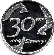 Slovenia 30 Euro Zoran Music 2009 Proof KM# 88 30 EURO 2009 SLOVENIJA coin obverse Slovenia 30 Euro Zoran Music 2009 Proof KM# 88 30 EURO 2009 SLOVENIJA coin obverse