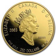 Canada 350 Dollars Ontario White Trillium 2003 Proof KM# 504 ELIZABETH II CANADA D∙ G∙ REGINA 2003 .99999 FINE GOLD 350 DOLLARS OR PUR coin obverse Canada 350 Dollars Ontario White Trillium 2003 Proof KM# 504 ELIZABETH II CANADA D∙ G∙ REGINA 2003 .99999 FINE GOLD 350 DOLLARS OR PUR coin obverse