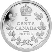 Canada 5 Cents 100th Anniversary of the Silver Dollar 1911-2011 Proof KM# 1154 5 CENTS CANADA 1911-2011 coin reverse Canada 5 Cents 100th Anniversary of the Silver Dollar 1911-2011 Proof KM# 1154 5 CENTS CANADA 1911-2011 coin reverse