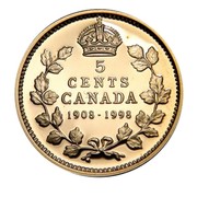 Canada 5 Cents 90th Anniversary of the Royal Canadian Mint (1998) Proof KM# 310 5 CENTS CANADA 1908-1998 coin reverse Canada 5 Cents 90th Anniversary of the Royal Canadian Mint (1998) Proof KM# 310 5 CENTS CANADA 1908-1998 coin reverse