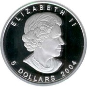 Canada 5 Dollars Arctic Fox 2004 Proof ELIZABETH II 5 DOLLARS 2004 coin obverse Canada 5 Dollars Arctic Fox 2004 Proof ELIZABETH II 5 DOLLARS 2004 coin obverse