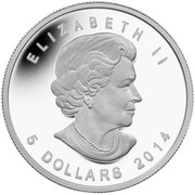 Canada 5 Dollars Five Blessings 2014 Proof ELIZABETH II 5 DOLLARS 2014 coin obverse Canada 5 Dollars Five Blessings 2014 Proof ELIZABETH II 5 DOLLARS 2014 coin obverse