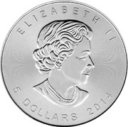 Canada 5 Dollars Wildlife - Polar Bear 2014 ELIZABETH II 5 DOLLARS 2014 coin obverse