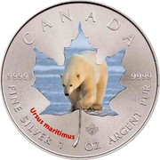 Canada 5 Dollars Wildlife - Polar Bear 2014 CANADA 9999 9999 URSUS MARITIMUS FINE SILVER 1 OZ ARGENT PUR coin reverse