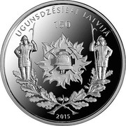 Latvia 5 Euro 150 years of firefighting in Latvia 2015 Proof KM# 167 UGUNSDZĒSĪBAI LATVIJĀ 150 2015 coin obverse Latvia 5 Euro 150 years of firefighting in Latvia 2015 Proof KM# 167 UGUNSDZĒSĪBAI LATVIJĀ 150 2015 coin obverse