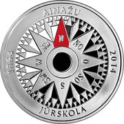 Latvia 5 Euro Ainazi Nautical School 2014 Proof KM# 159 AINAŽU 1864 2014 N NO O SO S SW W NW JŪRSKOLA coin obverse Latvia 5 Euro Ainazi Nautical School 2014 Proof KM# 159 AINAŽU 1864 2014 N NO O SO S SW W NW JŪRSKOLA coin obverse