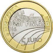 Finland 5 Euro Athletics 2016 Proof KM# 238 SUOMI FINLAND 2016 T 5 EURO coin obverse Finland 5 Euro Athletics 2016 Proof KM# 238 SUOMI FINLAND 2016 T 5 EURO coin obverse