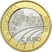 Finland 5 Euro Cross Country 2016 Proof KM# 244 SUOMI FINLAND 2016 T 5 EURO coin obverse Finland 5 Euro Cross Country 2016 Proof KM# 244 SUOMI FINLAND 2016 T 5 EURO coin obverse
