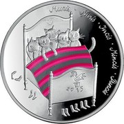 Latvia 5 Euro Five cats 2015 Proof KM# 170 2015 MURIS ∙ ŅURIS ∙ INCIS ∙ MINCIS ∙ PUNCIS coin obverse Latvia 5 Euro Five cats 2015 Proof KM# 170 2015 MURIS ∙ ŅURIS ∙ INCIS ∙ MINCIS ∙ PUNCIS coin obverse