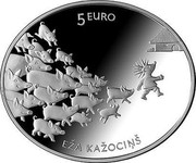 Latvia 5 Euro Hedgehog's coat 2016 Proof KM# 174 5 EURO EŽA KAŽOCIŅŠ coin reverse Latvia 5 Euro Hedgehog's coat 2016 Proof KM# 174 5 EURO EŽA KAŽOCIŅŠ coin reverse