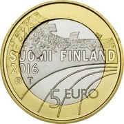 Finland 5 Euro Ski Jumping 2016 Proof KM# 245 SUOMI FINLAND 2016 T 5 EURO coin obverse Finland 5 Euro Ski Jumping 2016 Proof KM# 245 SUOMI FINLAND 2016 T 5 EURO coin obverse