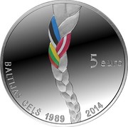 Latvia 5 Euro The Baltic Way 2014 Proof KM# 161 5 EURO BALTIJAS CEĻŠ 1989 2014 coin obverse Latvia 5 Euro The Baltic Way 2014 Proof KM# 161 5 EURO BALTIJAS CEĻŠ 1989 2014 coin obverse
