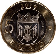 Finland 5 Euro Varsinais 2010 T KM# 158 2010 5 EURO T coin reverse Finland 5 Euro Varsinais 2010 T KM# 158 2010 5 EURO T coin reverse