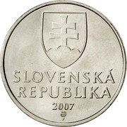 Slovakia 5 Korun 2007 KM# 14 Republic SLOVENSKÁ REPUBLIKA 1994 coin obverse Slovakia 5 Korun 2007 KM# 14 Republic SLOVENSKÁ REPUBLIKA 1994 coin obverse