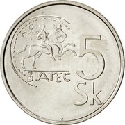 Slovakia 5 Korun 2007 KM# 14 Republic BIATEC 5 SK Z coin reverse Slovakia 5 Korun 2007 KM# 14 Republic BIATEC 5 SK Z coin reverse