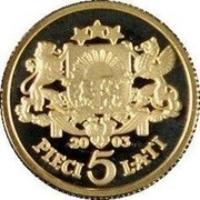 Latvia 5 Lati 2003 Proof KM# 59 Standart Coinage 20 03 PIECI 5 LATI coin reverse Latvia 5 Lati 2003 Proof KM# 59 Standart Coinage 20 03 PIECI 5 LATI coin reverse