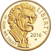 USA $5 Mark Twain 2016 W KM# 626 LIBERTY IN GOD WE TRUST 2016 W BS DE coin obverse
