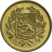 Finland 5 Markkaa 1938 S KM# 31 Decimal Coinage DATE coin obverse Finland 5 Markkaa 1938 S KM# 31 Decimal Coinage DATE coin obverse