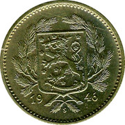 Finland 5 Markkaa 1946 S KM# 31a Decimal Coinage DATE coin obverse Finland 5 Markkaa 1946 S KM# 31a Decimal Coinage DATE coin obverse