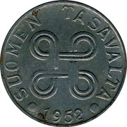 Finland 5 Markkaa 1952 KM# 37 Decimal Coinage SUOMEN TASAVALTA DATE coin obverse Finland 5 Markkaa 1952 KM# 37 Decimal Coinage SUOMEN TASAVALTA DATE coin obverse