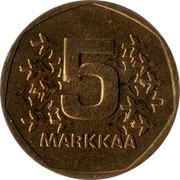 Finland 5 Markkaa 1977 K KM# 53 Reform Coinage 5 MARKKAA coin reverse Finland 5 Markkaa 1977 K KM# 53 Reform Coinage 5 MARKKAA coin reverse